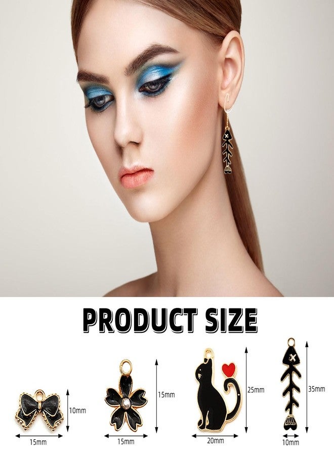 TecoKart Charms for Bracelet Making - Gingerbread Man, Cat, Deer, Heart, Diamond, Cow - Black Pendants for Jewellery Making - 30 PCS DIY Kit - Image 2